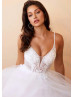 Beaded White Lace Tulle Shimmering Wedding Dress
